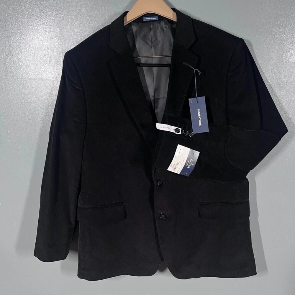 NEW Stafford Blazer Mens 46R Black Corduroy Elbow Patches Sport Coat MSRP$140
